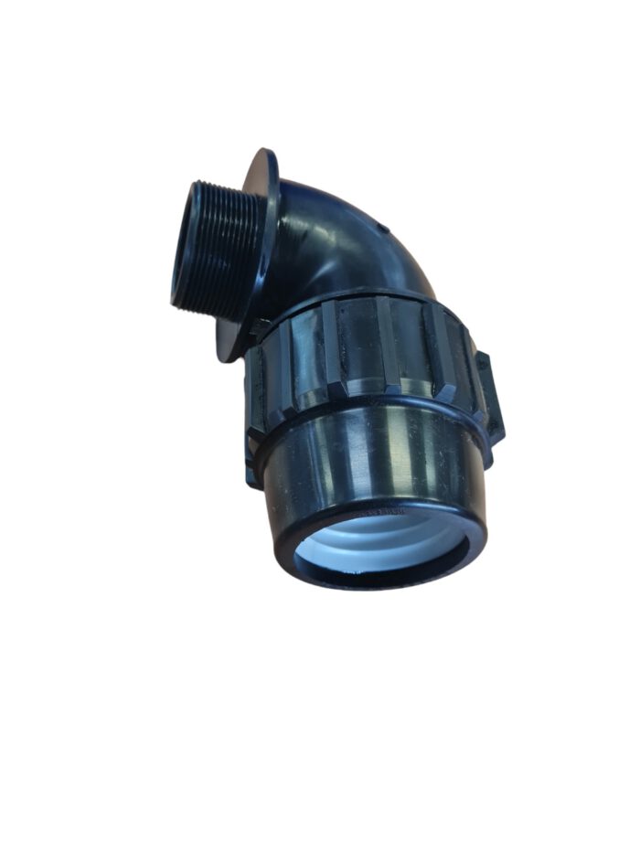 PP Klemmfitting für PE Rohr, Winkel 90°, Klemme x Aussengewinde 63 mm x 2" – Bild 2