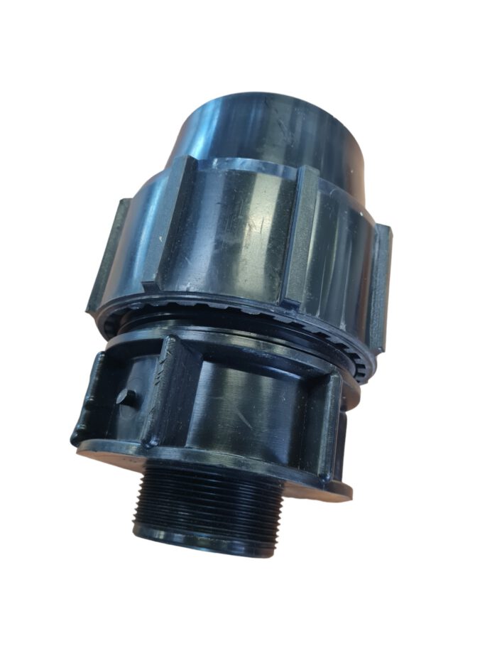 PP Klemmfitting für PE Rohr, Übergangsnippel, Klemme x Aussengewinde 75 mm x 2" – Bild 2